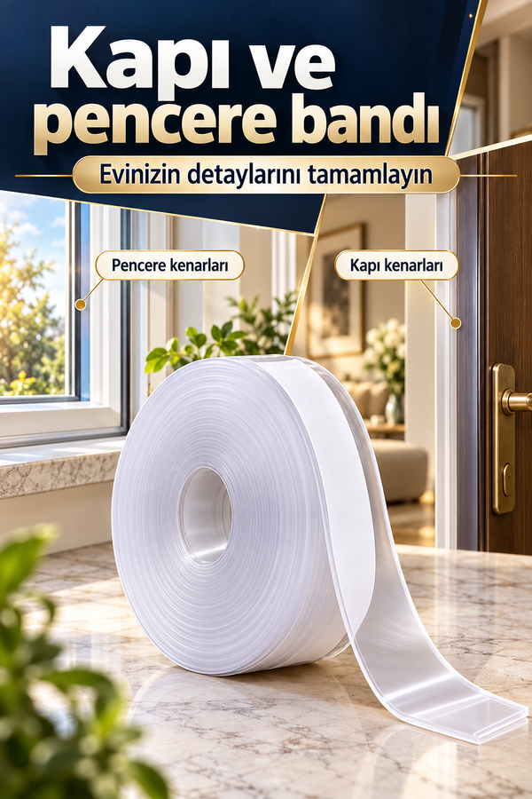 Mucit home 3Metre Rüzgar ve Soğuk Kesici Bant - Şeffaf Rüzgar Geçirmez Silikon Şerit Kapı Pencere Bant