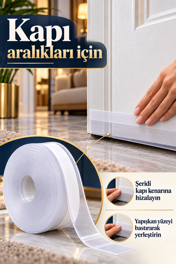 Mucit home 3Metre Rüzgar ve Soğuk Kesici Bant - Şeffaf Rüzgar Geçirmez Silikon Şerit Kapı Pencere Bant