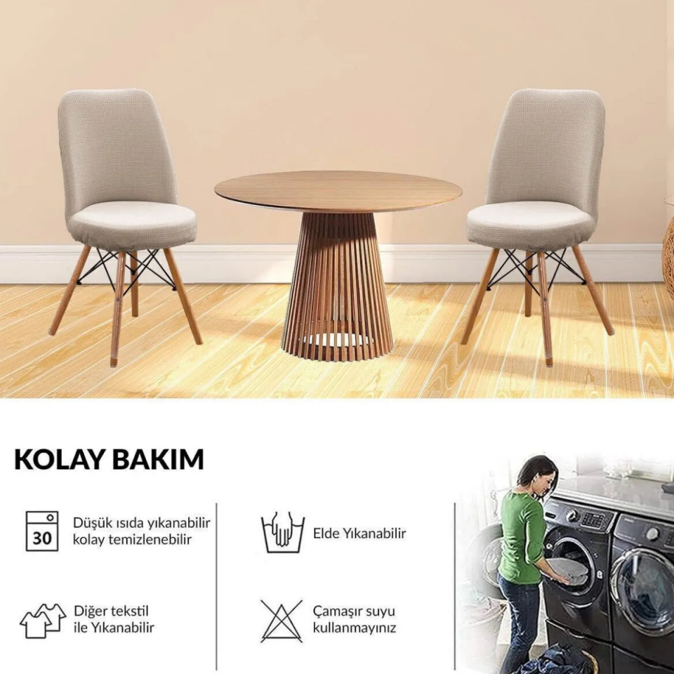Mucit Home   Oval Sandalye Kılıfı ,Bambu Kareli Kumaş Esnek Lastikli, açık kahverengi 6 Adet