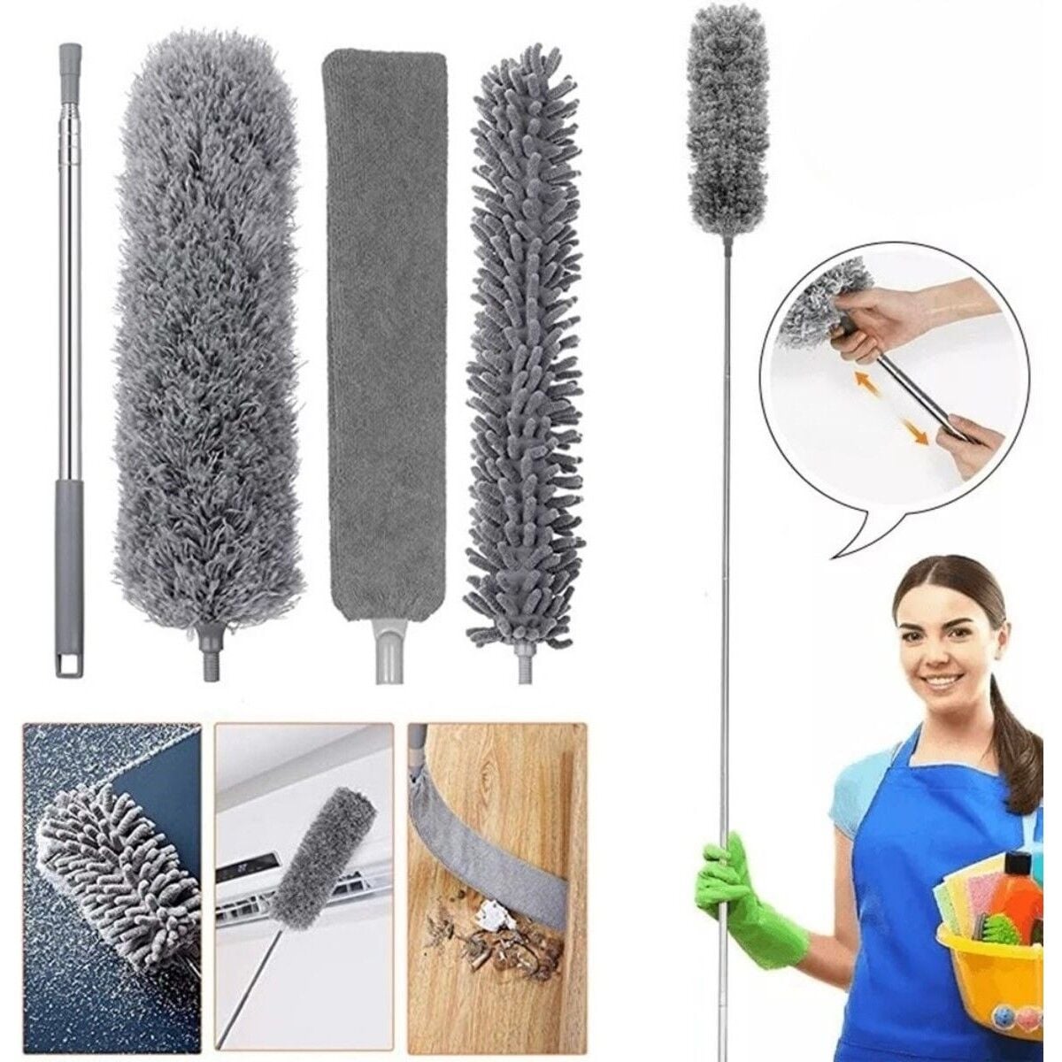 Mucit Home Teleskopik 3'lü Mop Toz Alma Püskülü Çok Fonksiyonlu Temizlik Seti