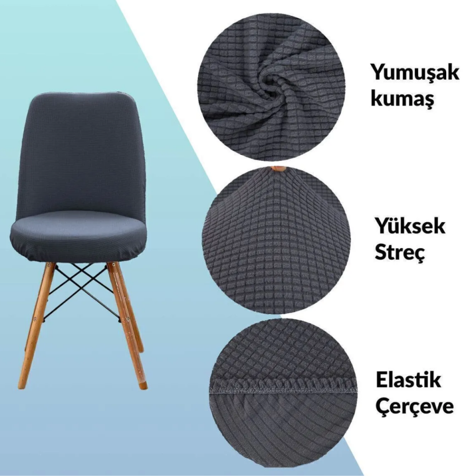 Mucit Home  ,Oval Sandalye Kılıfı .Bambu Kareli Kumaş Esnek Lastikli Antrasit -6 adet