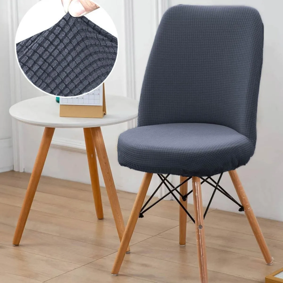 Mucit Home  ,Oval Sandalye Kılıfı .Bambu Kareli Kumaş Esnek Lastikli Antrasit -6 adet