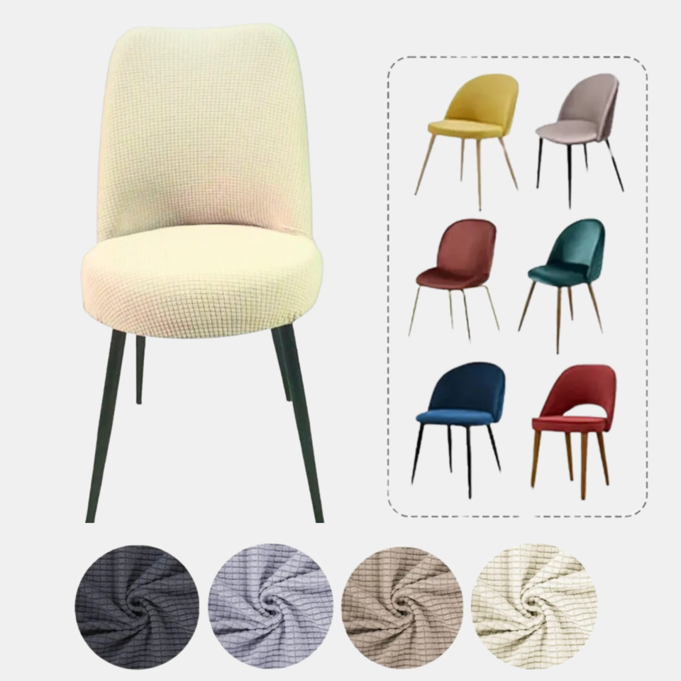 Mucit Home  , Oval Sandalye Kılıfı ,Bambu Kareli Kumaş Esnek Lastikli,  Krem 6 Adet