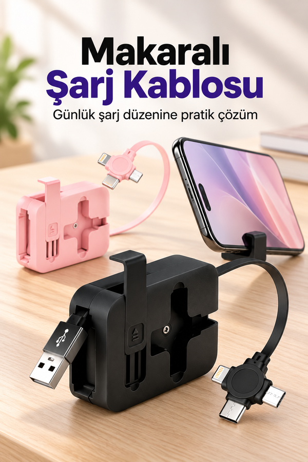 Mucit Home Makaralı Tüm Telefonlara Uyumlu Şarj Aleti Yavaşça Çek Bırak Uzayabilen Tasarım Cep Tipi