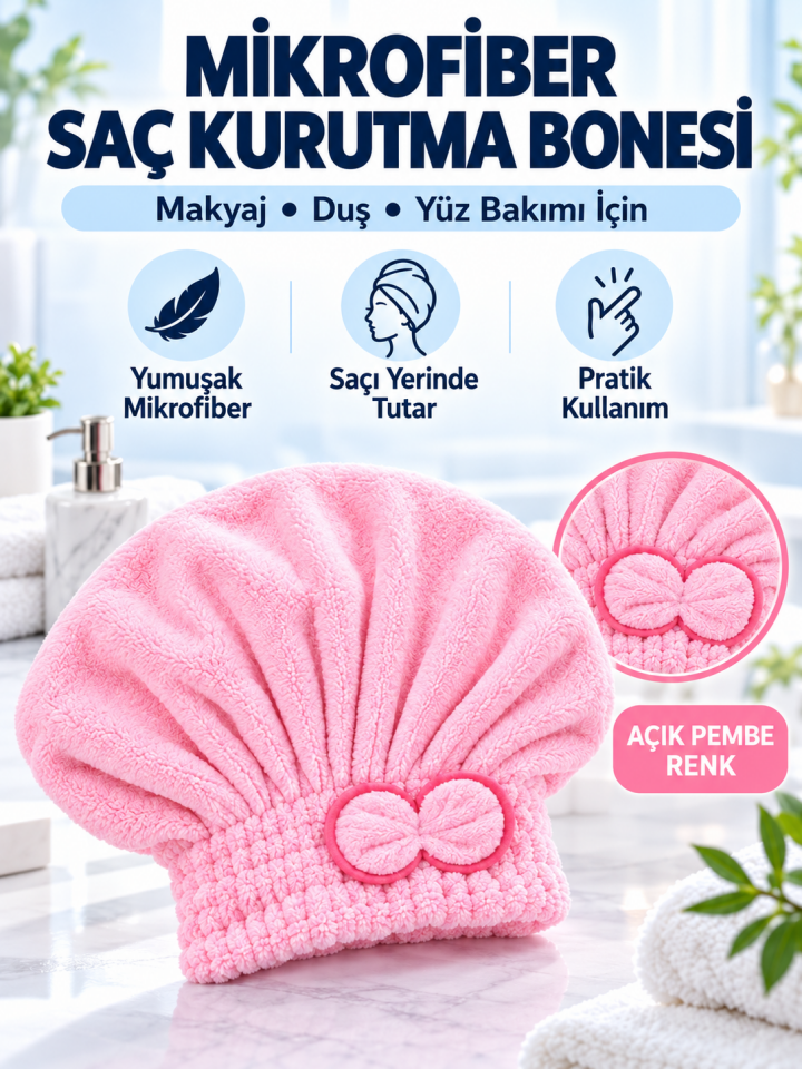 Mucit Home Saç Kurutma Havlusu 1 Adet Saç Kurutma Bonesi Kafa Havlusu Duş Islak Saç Bonesi