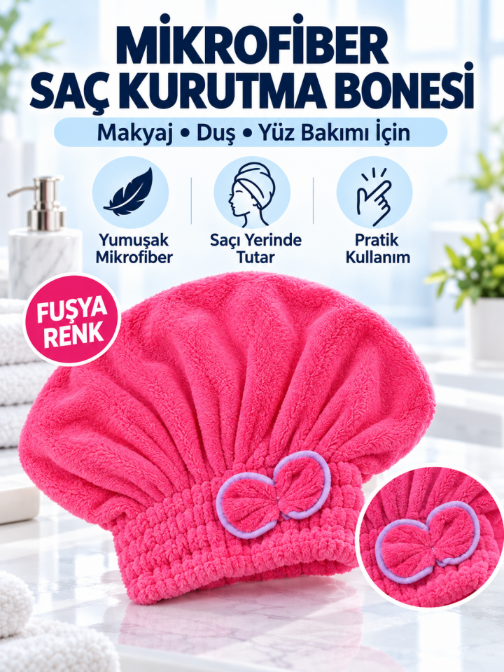 Mucit Home Saç Kurutma Havlusu 1 Adet Saç Kurutma Bonesi Kafa Havlusu Duş Islak Saç Bonesi