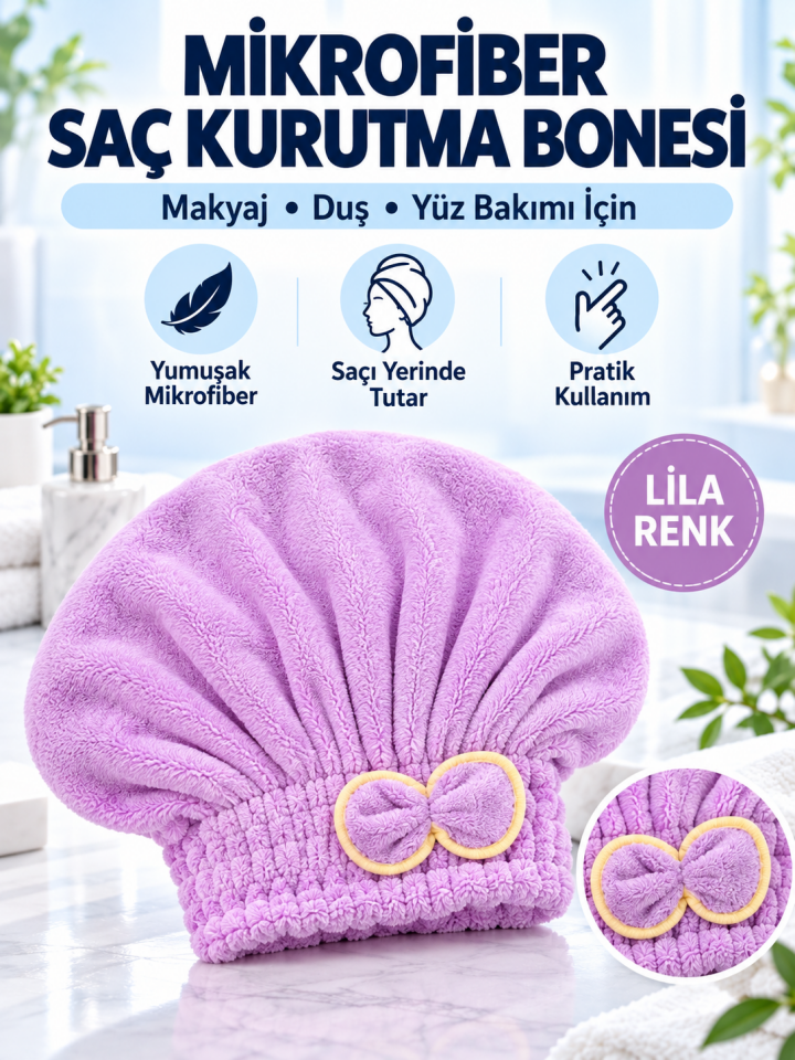 Mucit Home Saç Kurutma Havlusu 1 Adet Saç Kurutma Bonesi Kafa Havlusu Duş Islak Saç Bonesi