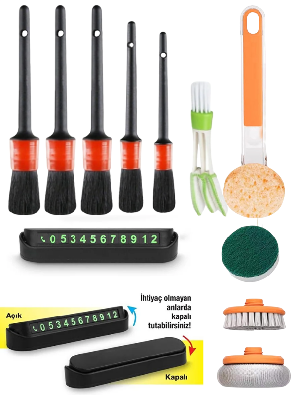 Mucit Home Araç Detay Fırçası - Numaratör - Temizlik Fırça Sünger Seti