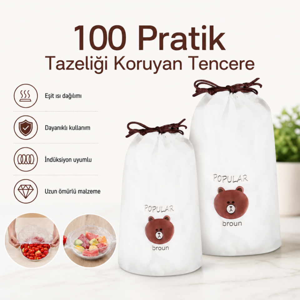Mucit Home  100 Adet Pratik Tazeliği Koruyan Tencere ve Tabak Bonesi Çok Amaçlı Kapak Gıda Bonesi