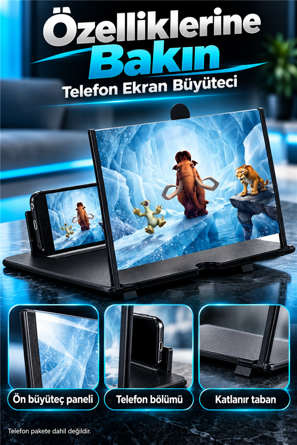 Mucit Home Telefon Ekran Büyüteci Taşınabilir Ekran Büyütücü Stand Katlanabilir Telefon Tutucu