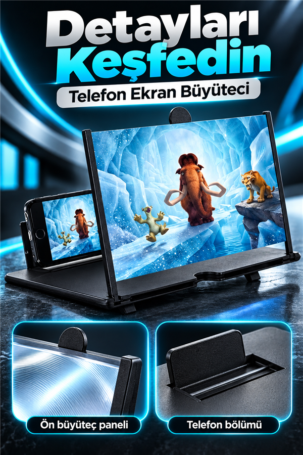 Mucit Home Telefon Ekran Büyüteci Taşınabilir Ekran Büyütücü Stand Katlanabilir Telefon Tutucu