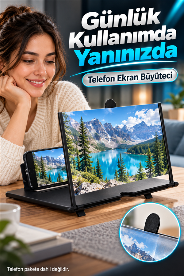 Mucit Home Telefon Ekran Büyüteci Taşınabilir Ekran Büyütücü Stand Katlanabilir Telefon Tutucu