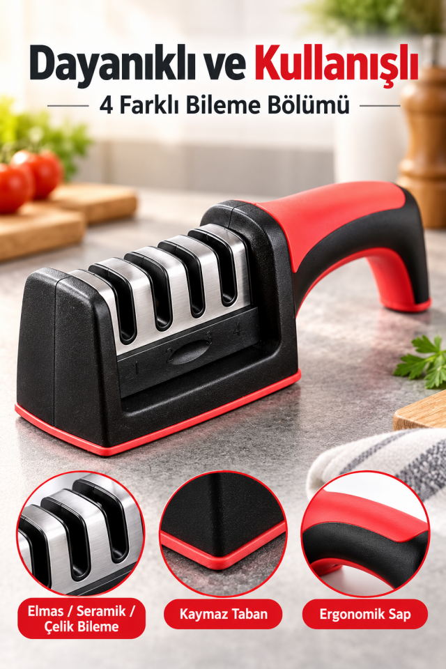 Mucit Home Bıçak Ve Makas Bileyici 4 Açılı Elmas Seramik Çelik El Bıçakları Bileme