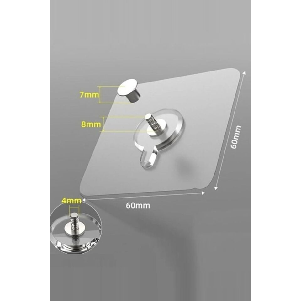 Mucit Home 2 Adet Kendinden Yapışkanlı Duvar Kancaları Şeffaf Raf Duvar Askıları Mutfak Banyo Vida Kanca Çivi