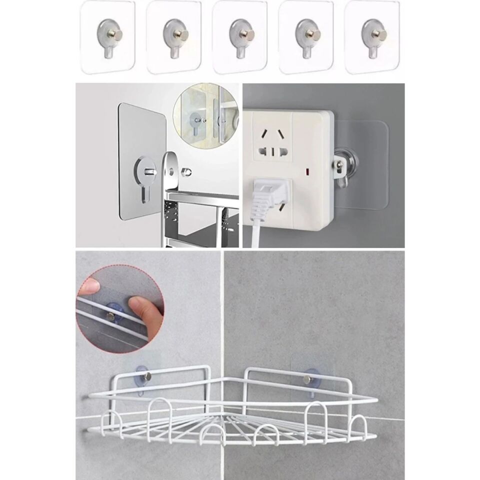 Mucit Home 2 Adet Kendinden Yapışkanlı Duvar Kancaları Şeffaf Raf Duvar Askıları Mutfak Banyo Vida Kanca Çivi