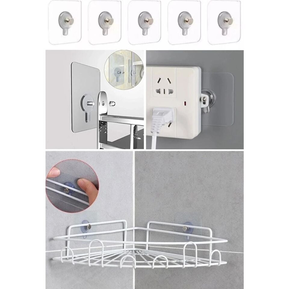 Mucit Home 2 Adet Kendinden Yapışkanlı Duvar Kancaları Şeffaf Raf Duvar Askıları Mutfak Banyo Vida Kanca Çivi