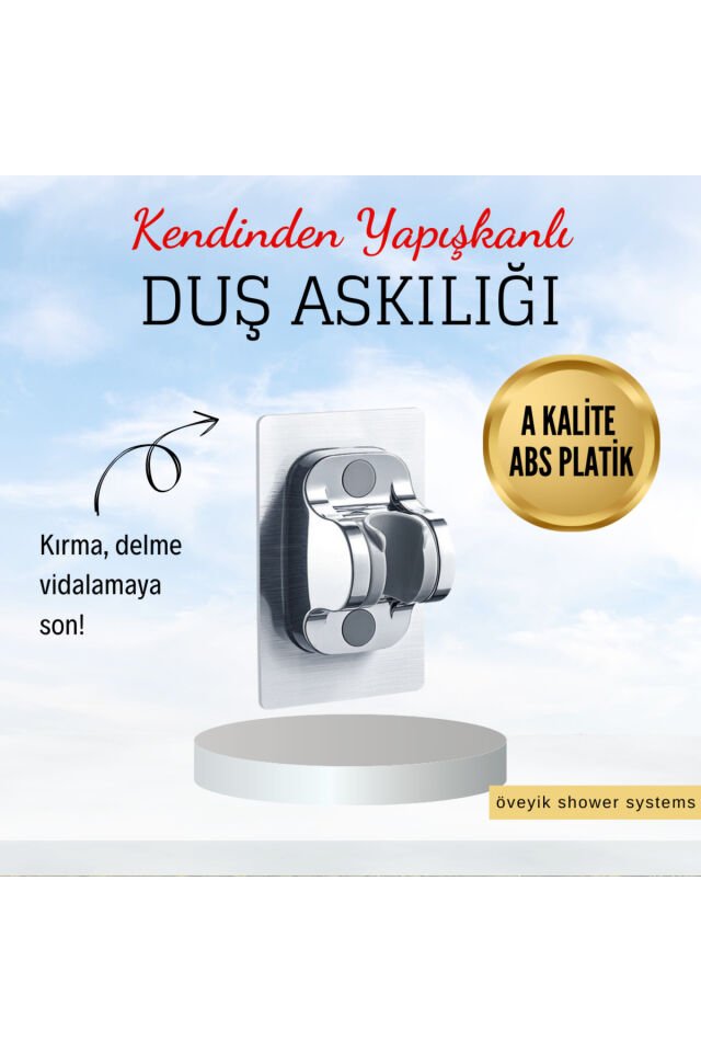 Krom Kendinden Yapışkanlı 15 Kg Taşıyabilen Nano Duş Başlığı Askısı Mafsal Kolay Temiz Kurulum