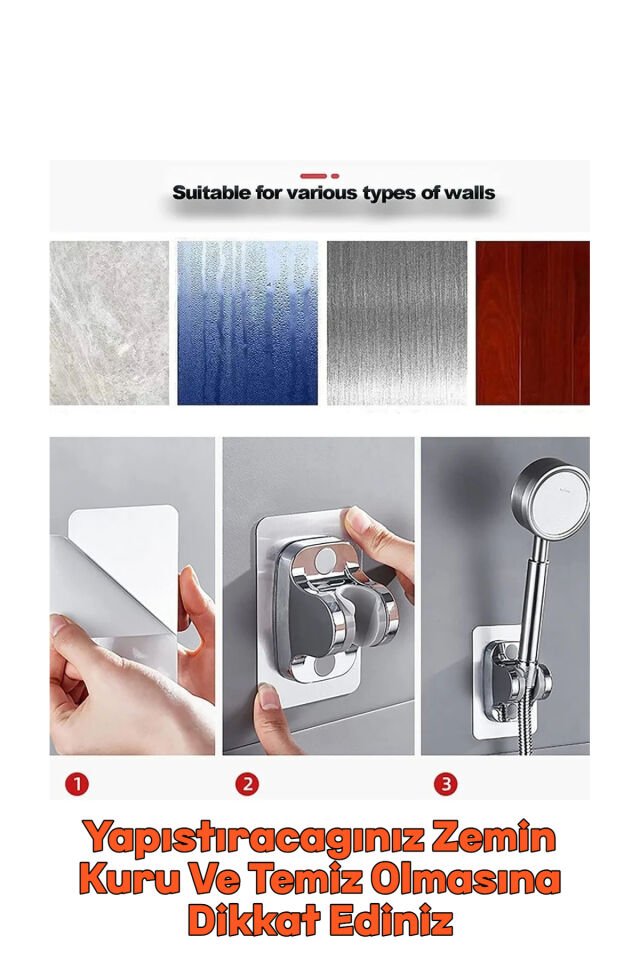 Krom Kendinden Yapışkanlı 15 Kg Taşıyabilen Nano Duş Başlığı Askısı Mafsal Kolay Temiz Kurulum