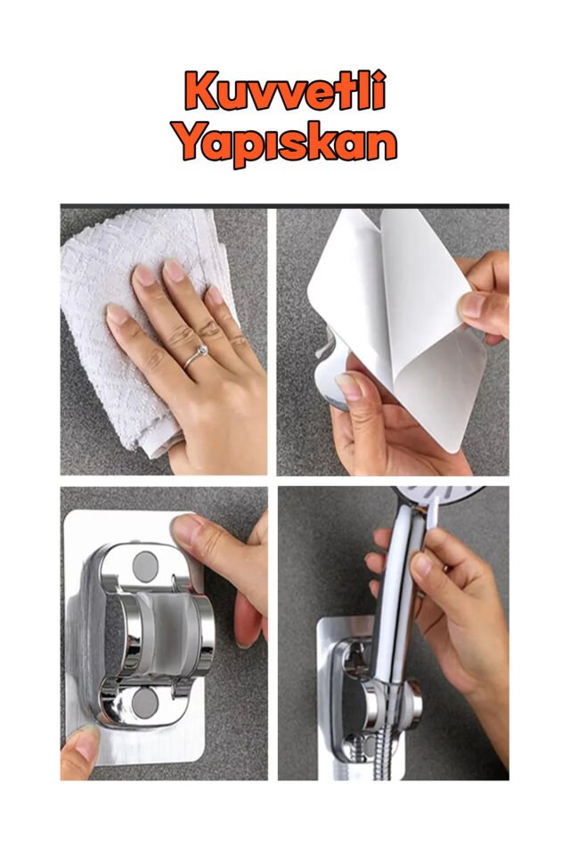 Krom Kendinden Yapışkanlı 15 Kg Taşıyabilen Nano Duş Başlığı Askısı Mafsal Kolay Temiz Kurulum