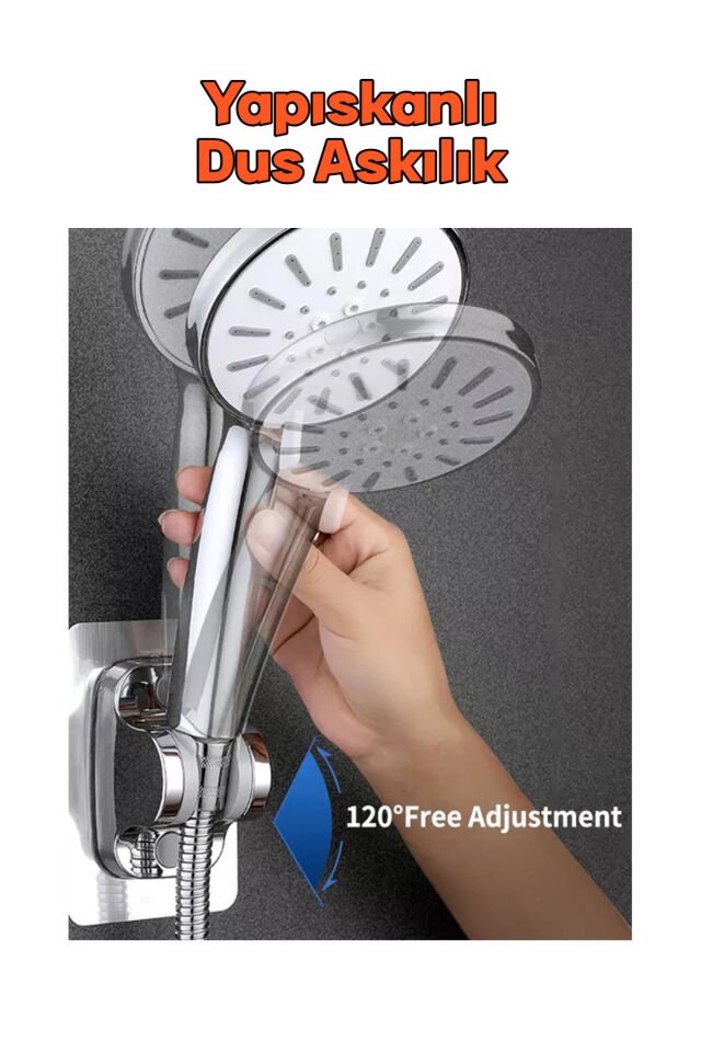 Krom Kendinden Yapışkanlı 15 Kg Taşıyabilen Nano Duş Başlığı Askısı Mafsal Kolay Temiz Kurulum
