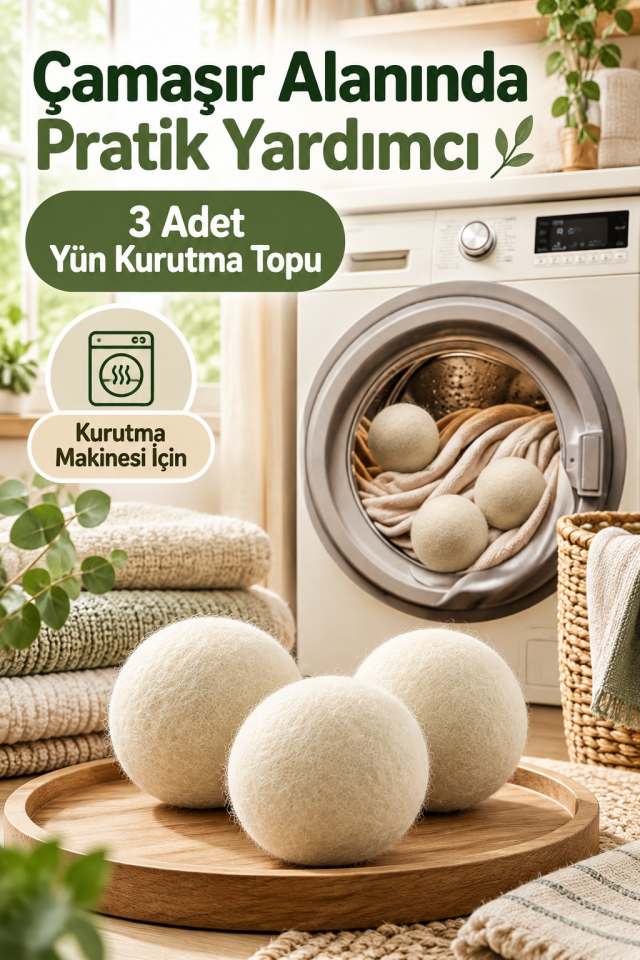 Mucit Home 3 Adet Yün Kurutma Topu Kurutma Makinesi Için Doğal Yumuşatıcı Çamaşır Kurutma Topları