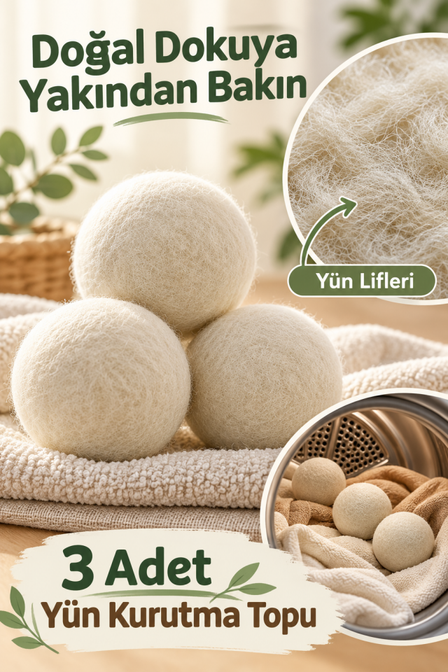 Mucit Home 3 Adet Yün Kurutma Topu Kurutma Makinesi Için Doğal Yumuşatıcı Çamaşır Kurutma Topları