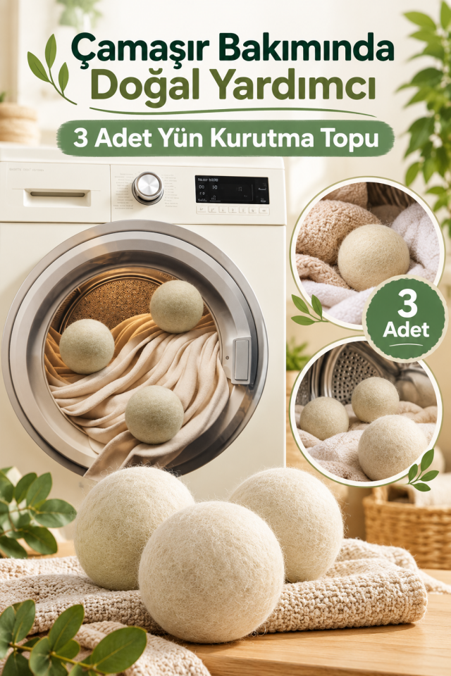 Mucit Home 3 Adet Yün Kurutma Topu Kurutma Makinesi Için Doğal Yumuşatıcı Çamaşır Kurutma Topları