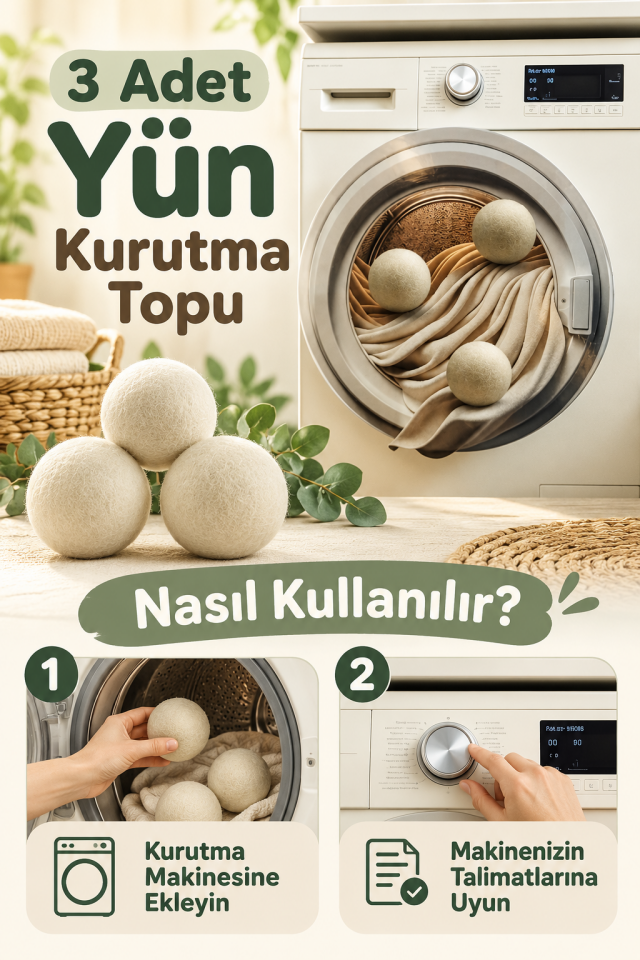 Mucit Home 3 Adet Yün Kurutma Topu Kurutma Makinesi Için Doğal Yumuşatıcı Çamaşır Kurutma Topları