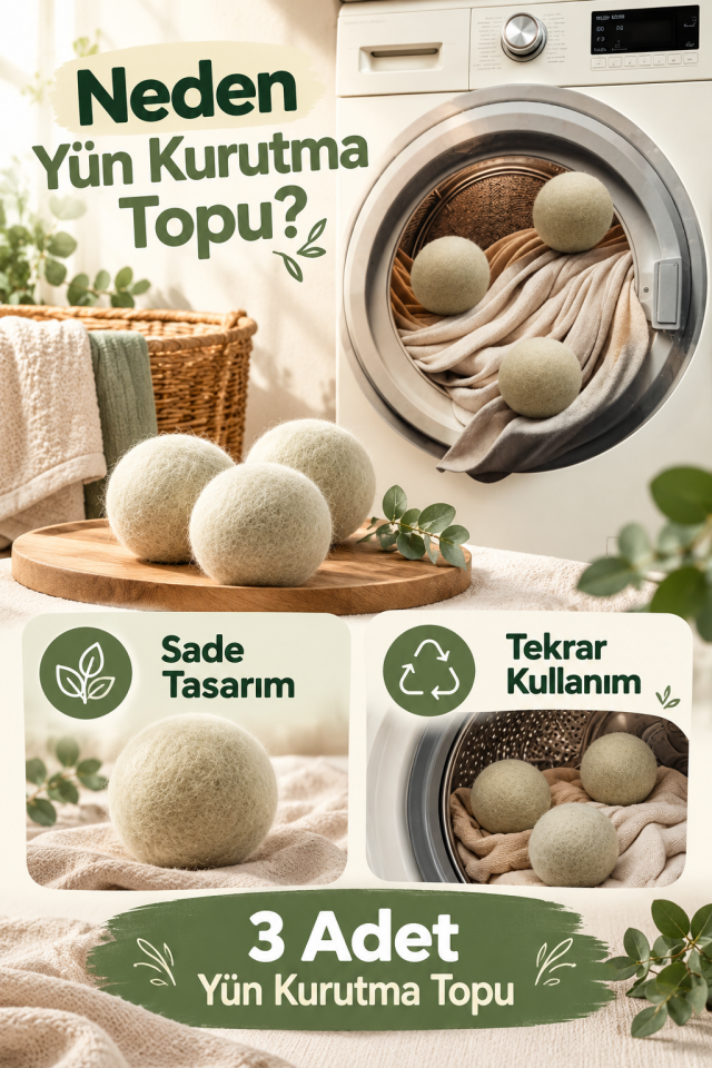Mucit Home 3 Adet Yün Kurutma Topu Kurutma Makinesi Için Doğal Yumuşatıcı Çamaşır Kurutma Topları