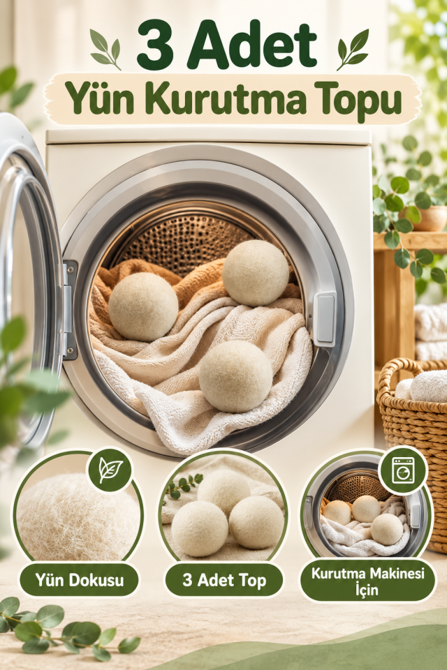 Mucit Home 3 Adet Yün Kurutma Topu Kurutma Makinesi Için Doğal Yumuşatıcı Çamaşır Kurutma Topları