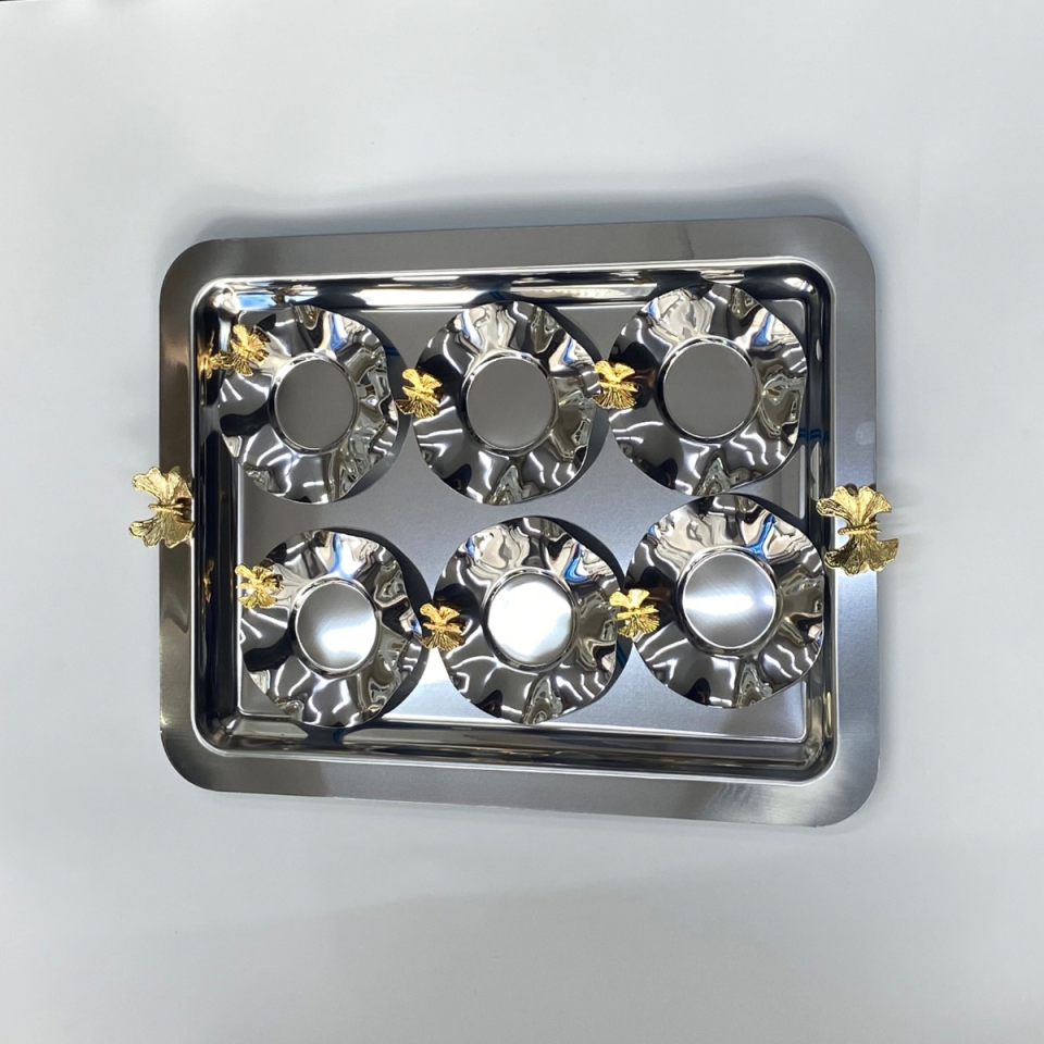 Mucit Home  Çay  Tepsi Paslanmaz Gümüş 6 Kişilik  Çelik  Tepsi  6  Adet Çay Tabağı