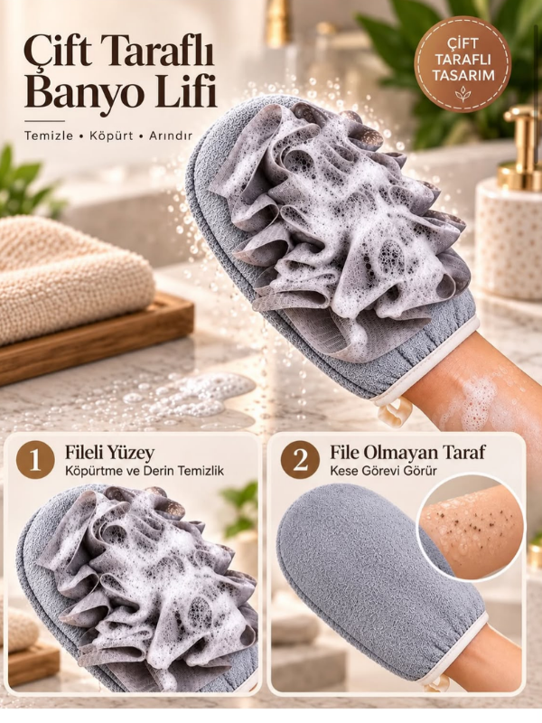 Mucit Home Duş Fileli Çift Taraflı Banyo Kesesi Hamam Kesesi Ölü Deri Çıkarıcı Kese Tüm Vücut Kesesi