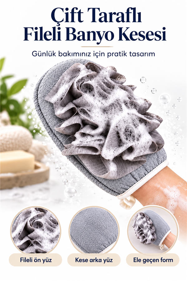 Mucit Home Duş Fileli Çift Taraflı Banyo Kesesi Hamam Kesesi Ölü Deri Çıkarıcı Kese Tüm Vücut Kesesi