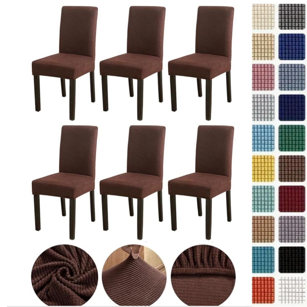 Mucit Home  Bambu Kareli Kumaş Esnek Lastikli Sandalye Kılıfı Örtüsü Likralı   sandelye kılıf Koyu Kahve 6 Adet