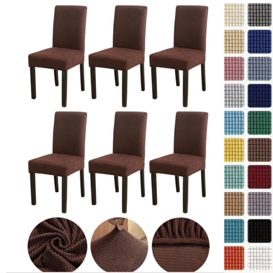 Mucit Home  Bambu Kareli Kumaş Esnek Lastikli Sandalye Kılıfı Örtüsü Likralı   sandelye kılıf Koyu Kahve 6 Adet