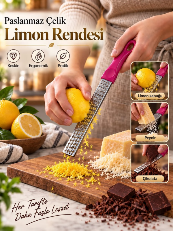 Mucit Home Limon Rendesi Paslanmaz Çelik Uzun Renkli Peynir Çikolata Portakal Rendesi 1 ADET