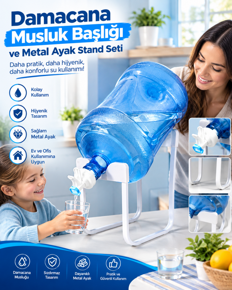 Mucit Home Damacana Musluk Başlığı ve Metal Ayak Stand Seti