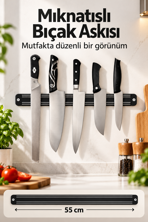 Mucit Home Mıknatıslı 55 Cm Bıçak Askısı Bıçak Tutucu Bıçak Organizer Bıçaklık