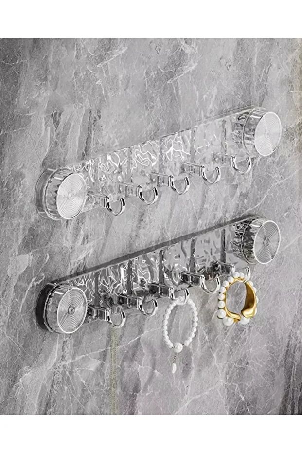 Mucit Home Vantuzlu 5 Kancalı Askılık Delmeden Tak-çıkar Lüks Güçlü Vantuzlu Şeffaf Askılık