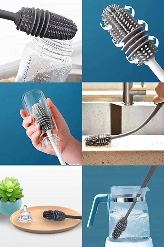Mucit Home  Yeni Sezon Silikon Uzun Saplı Bardak Biberon Termos Matara Kavanoz Yıkama Fırçası