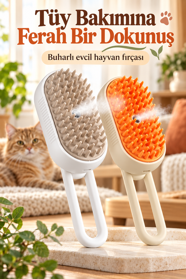 Mucit Home Buharlı Kedi & Köpek Yıkama Fırçası Tarağı Saplı Evcil Hayvan Fırçası Tüy Toplayıcı Tarak