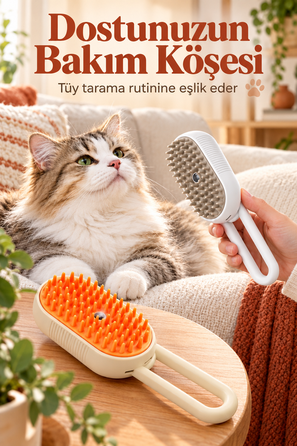 Mucit Home Buharlı Kedi & Köpek Yıkama Fırçası Tarağı Saplı Evcil Hayvan Fırçası Tüy Toplayıcı Tarak