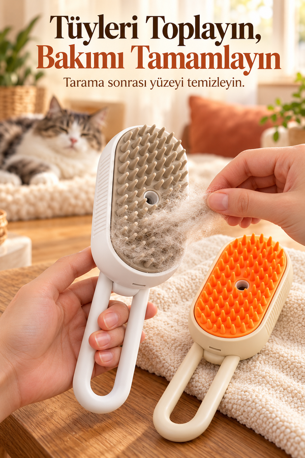 Mucit Home Buharlı Kedi & Köpek Yıkama Fırçası Tarağı Saplı Evcil Hayvan Fırçası Tüy Toplayıcı Tarak