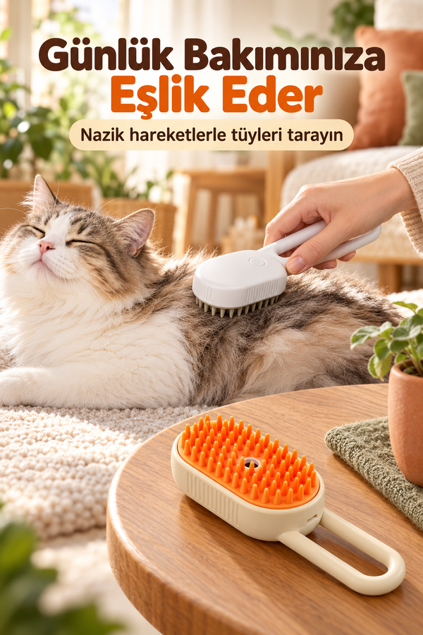 Mucit Home Buharlı Kedi & Köpek Yıkama Fırçası Tarağı Saplı Evcil Hayvan Fırçası Tüy Toplayıcı Tarak