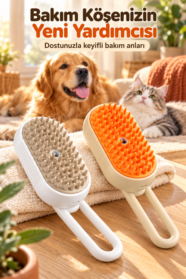 Mucit Home Buharlı Kedi & Köpek Yıkama Fırçası Tarağı Saplı Evcil Hayvan Fırçası Tüy Toplayıcı Tarak