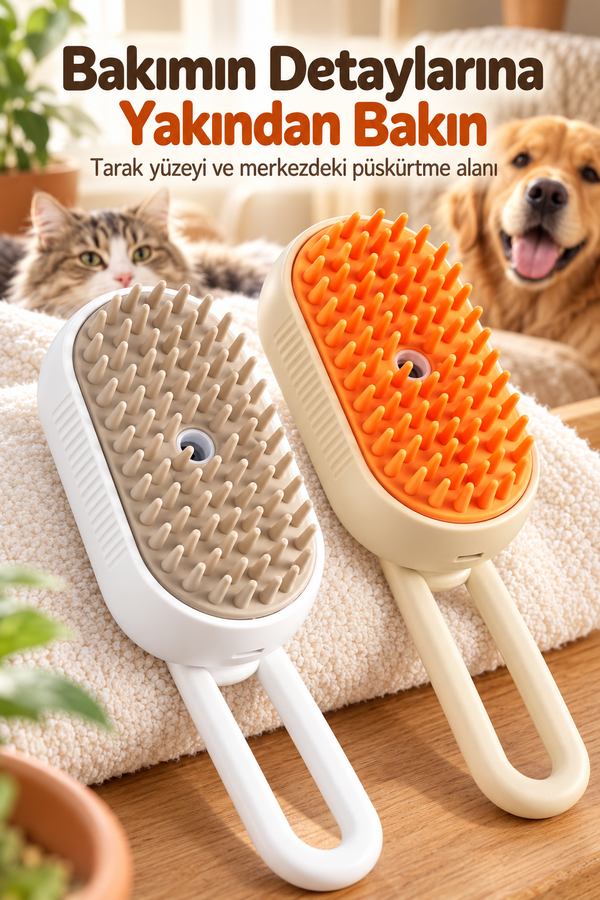 Mucit Home Buharlı Kedi & Köpek Yıkama Fırçası Tarağı Saplı Evcil Hayvan Fırçası Tüy Toplayıcı Tarak