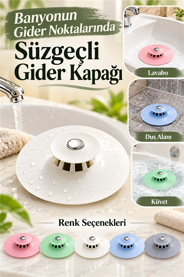 Mucit Home 1 Adet Süzgeçli Banyo Küvet Lavabo Gider Filtresi Süzgeci Pompası Tıkacı Tıpası