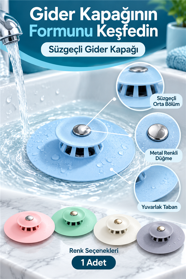 Mucit Home 1 Adet Süzgeçli Banyo Küvet Lavabo Gider Filtresi Süzgeci Pompası Tıkacı Tıpası