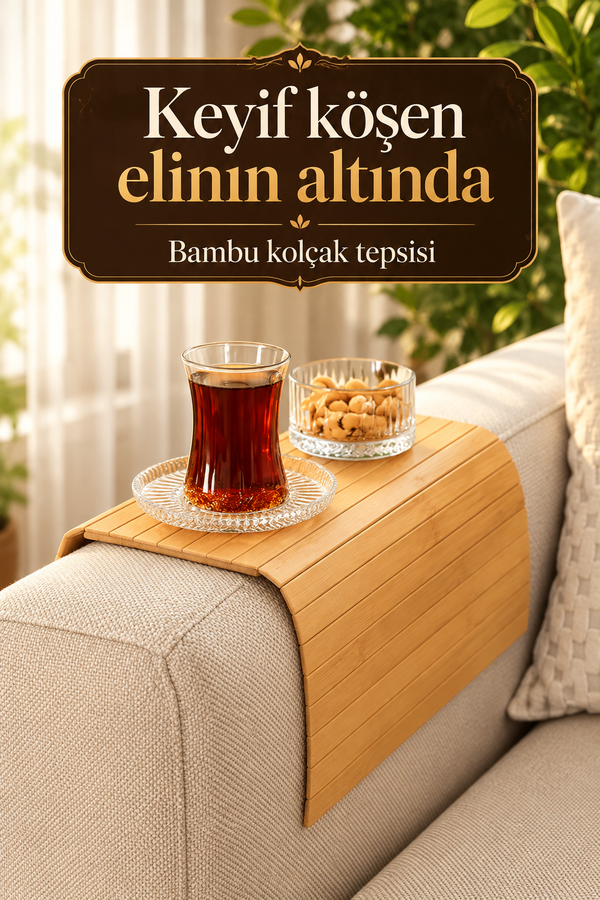 Mucit Home Katlanabilir Bambu Kolçak Tepsi Portatif Koltuk Kolu Sehpa Çekyat Yan Kol Tepsisi