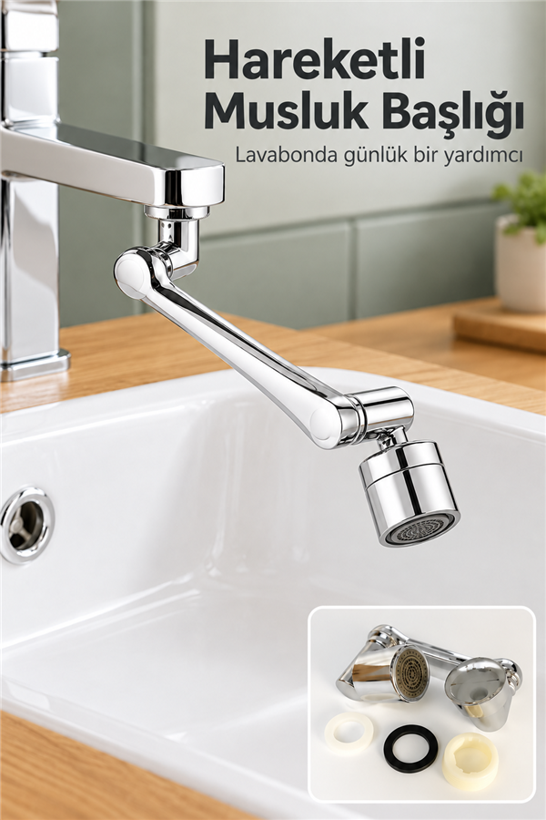 Mucit Home   Krom Tasarruflu 4 Modlu Şelale Ayarlanabilir Musluk Başlığı Eviye Batarya